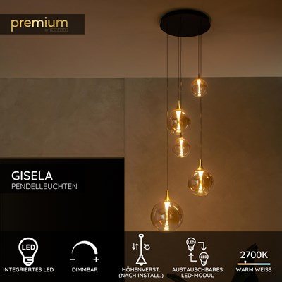 Lucide GISELA - Pendelleuchten - Ø 57 cm - LED Dim. - 2700K - Mit austauschbarem LED-Modul - Amber - Premium
